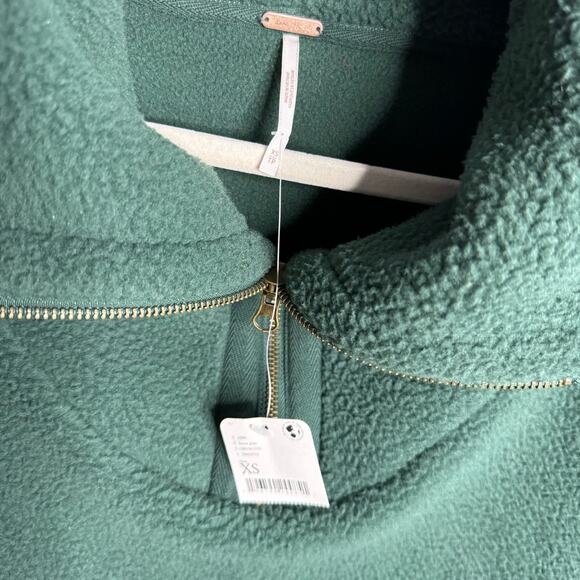 Free People Poppy Fleece Pullover Teddy Jacket Slouchy Forest Pine Green XS New - Picture 13 of 13